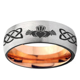 6, 8mm Irish Claddagh Dome Tungsten Carbide Rose Gold Anniversary Ring