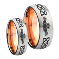Irish Claddagh Dome Gray Rose Gold Tungsten Matching Ring Set