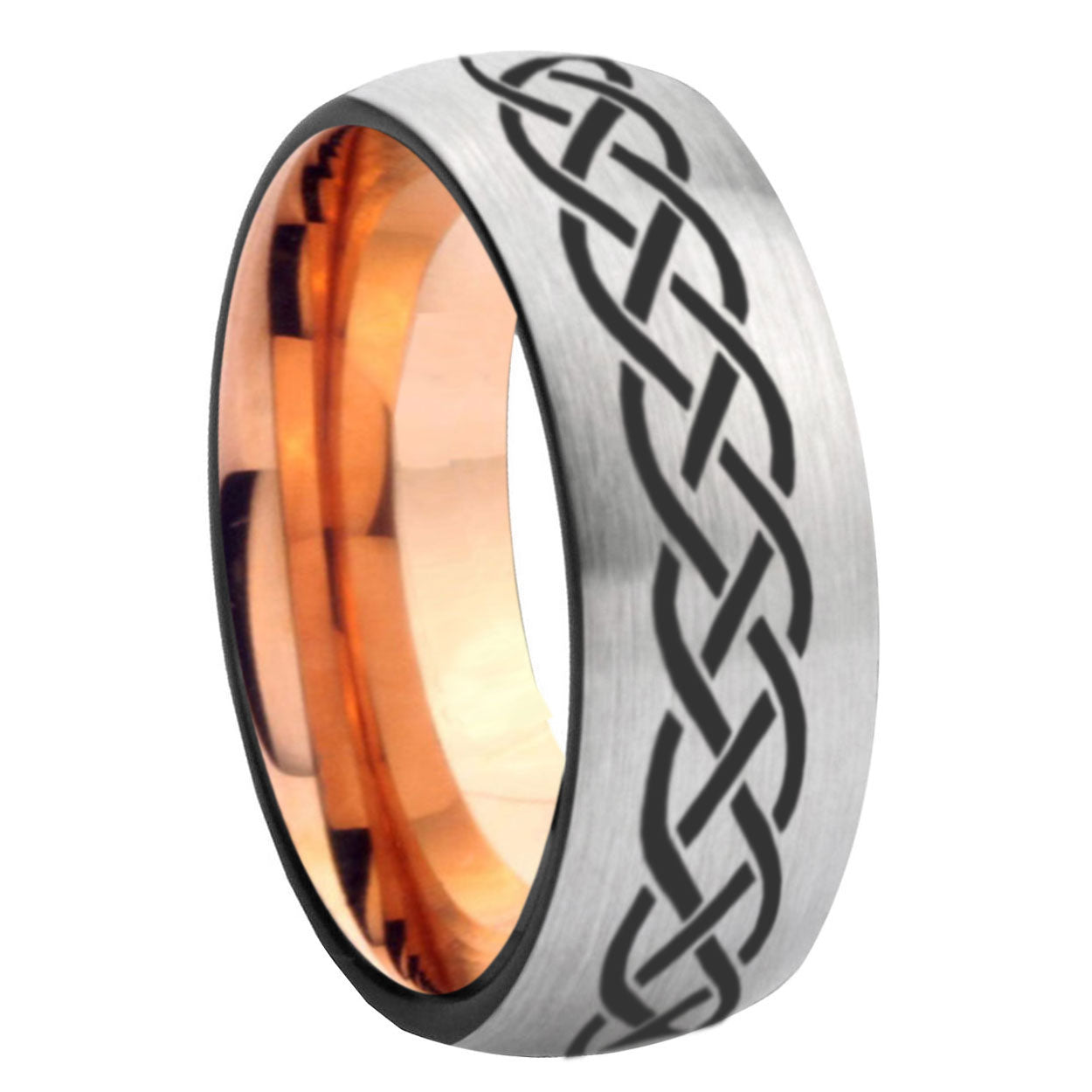 8MM Celtic Knot Dome Rose Gold Gray Tungsten Male Wedding Band