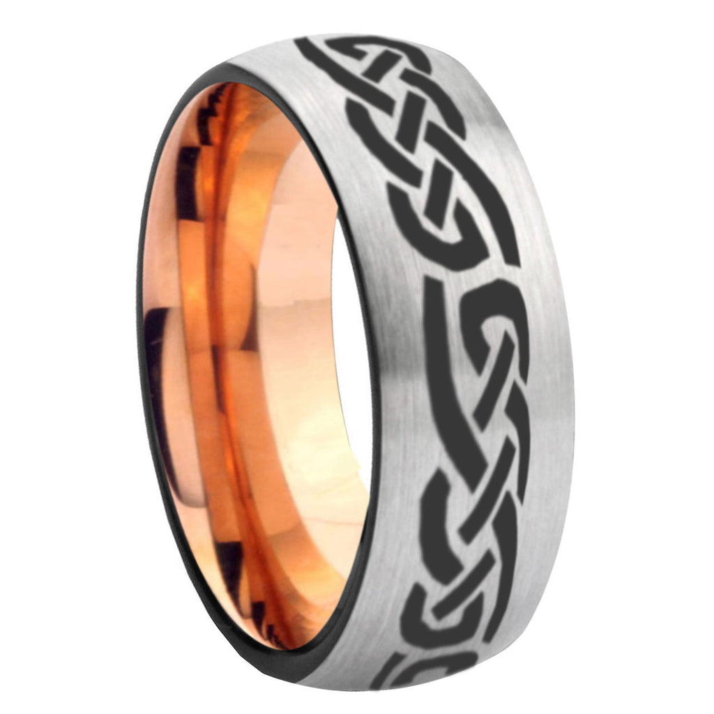 8MM Celtic Knot Infinity Love Dome Rose Gold Gray Tungsten Band