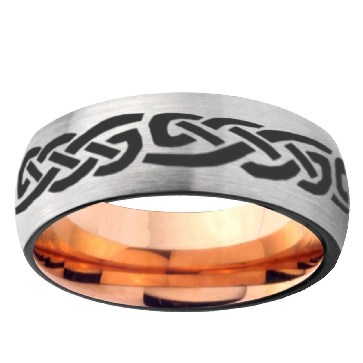 6MM Celtic Knot Infinity Love Dome Gray And Rose Gold Tungsten Carbide Engagement Ring