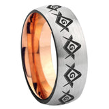 8mm Masonic Square and Compass Dome Gray And Rose Gold Tungsten Carbide Engagement Ring