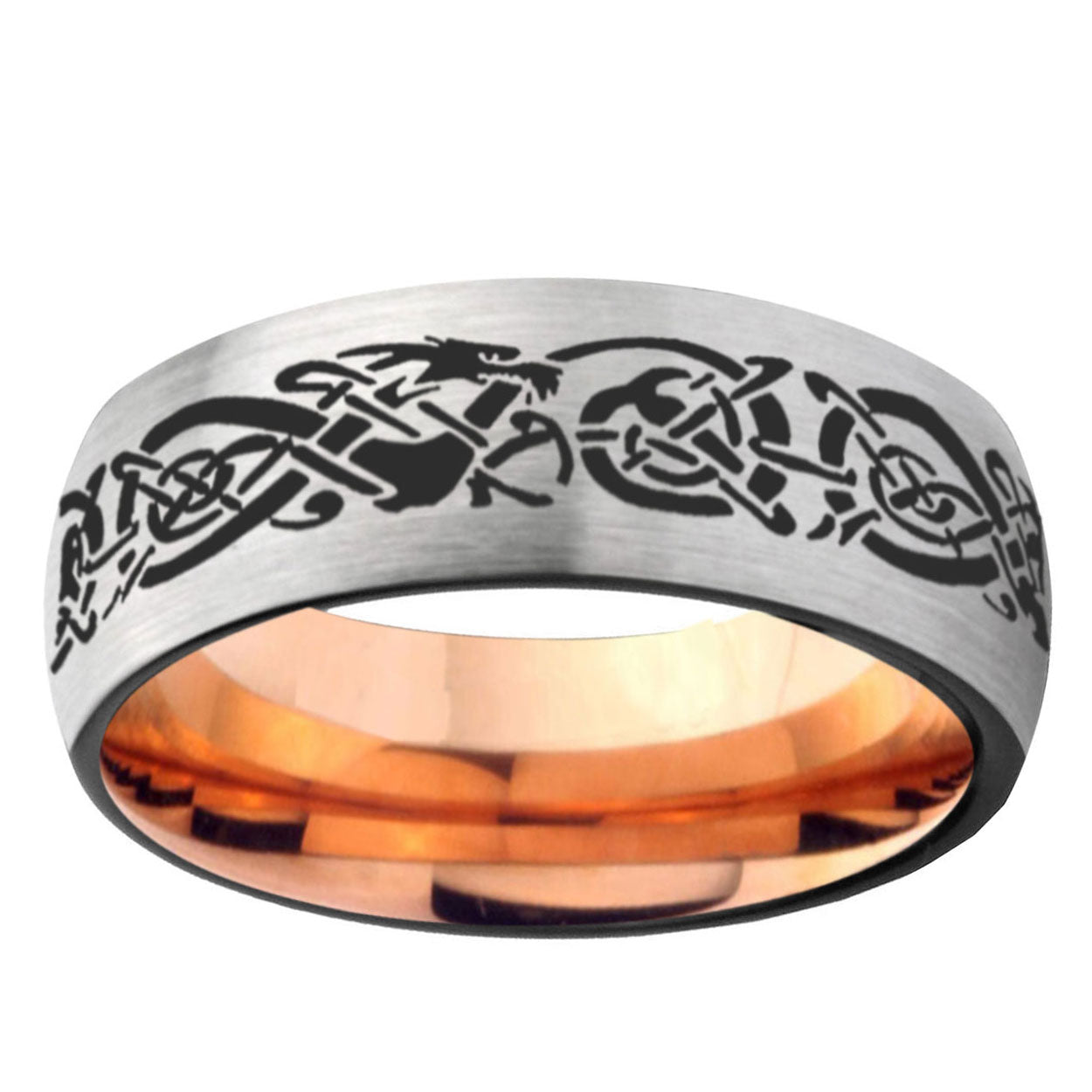 6MM Celtic Knot Dragon Dome Gray And Rose Gold Tungsten Carbide Wedding Bands
