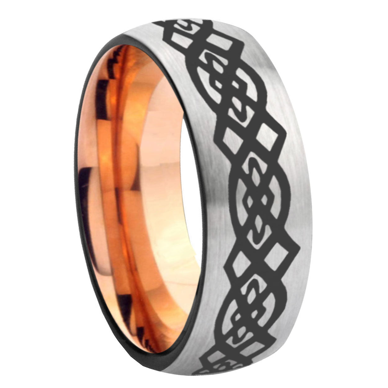 8MM Celtic Knot Dome Rose Gold Gray Tungsten Band For Men
