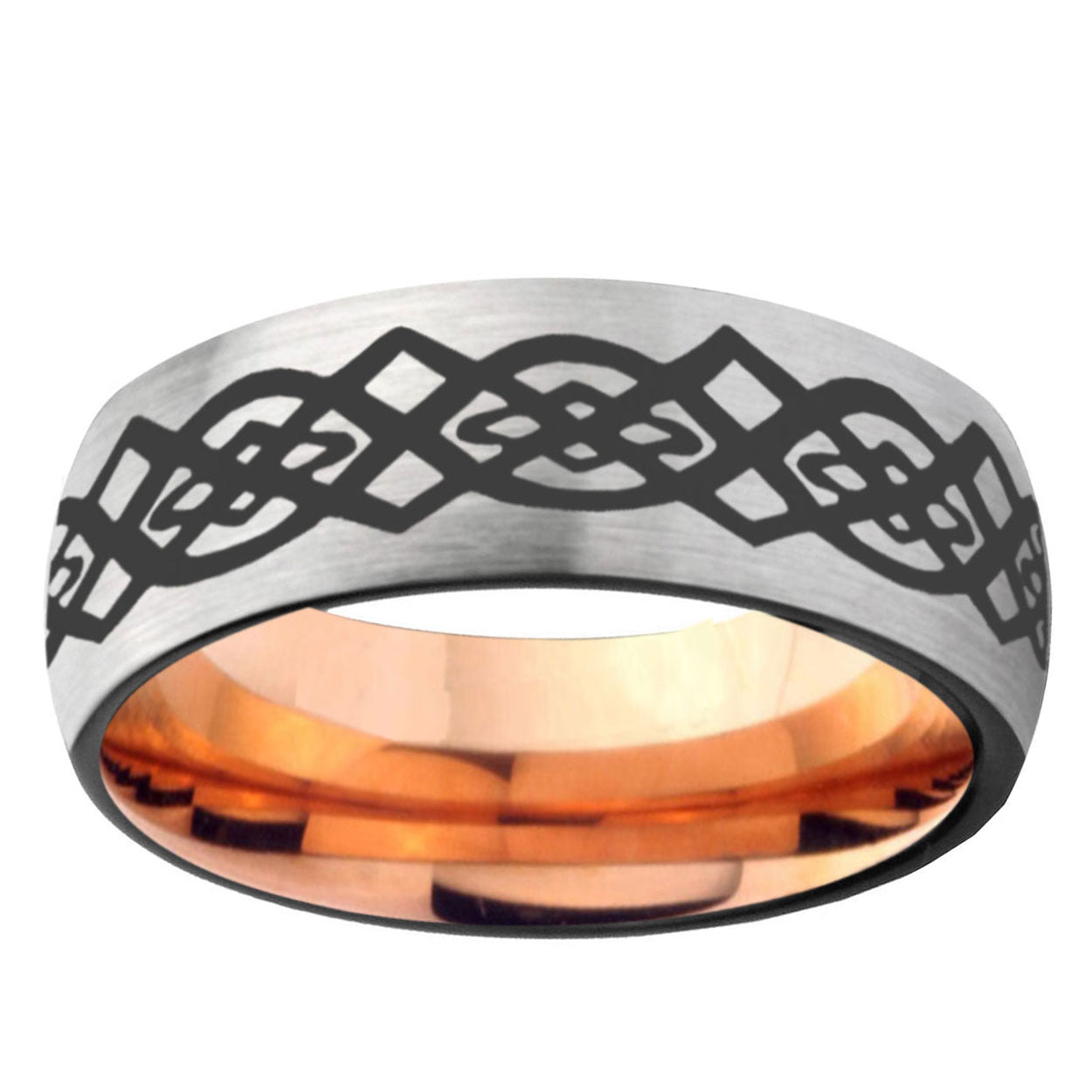 6MM Celtic Knot Dome Gray And Rose Gold Tungsten Carbide Engraved Ring