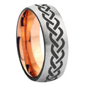 8MM Laser Celtic Knot Dome Rose Gold Gray Tungsten Mens Ring