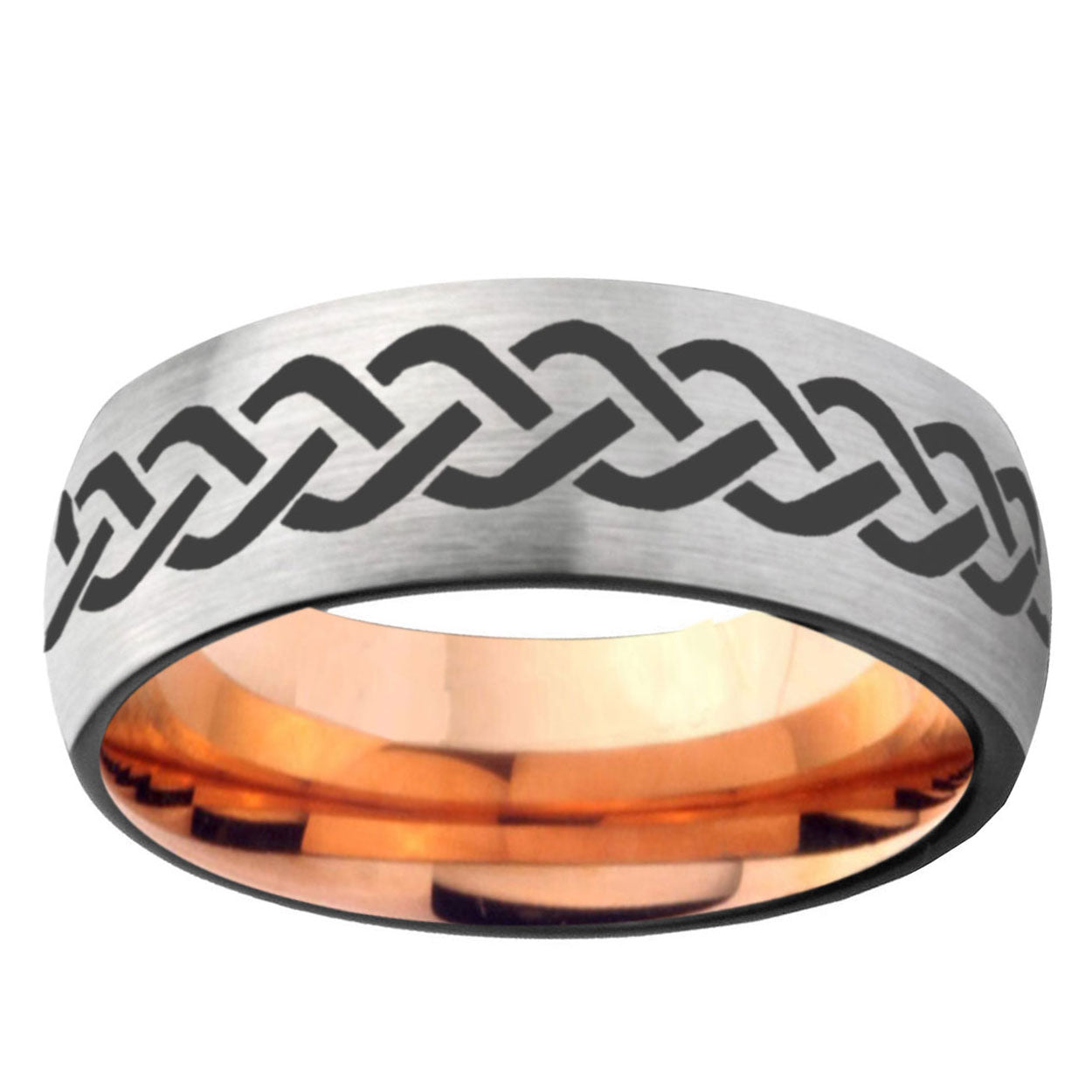 6MM Laser Celtic Knot Dome Gray And Rose Gold Tungsten Carbide Engagement Ring