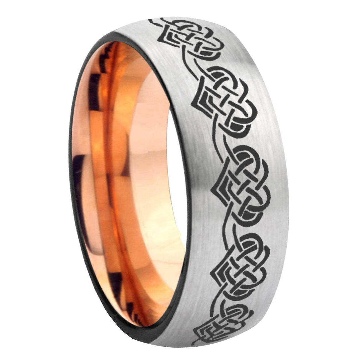 8MM Celtic Knot Heart Dome Rose Gold Gray Tungsten Engravable Ring