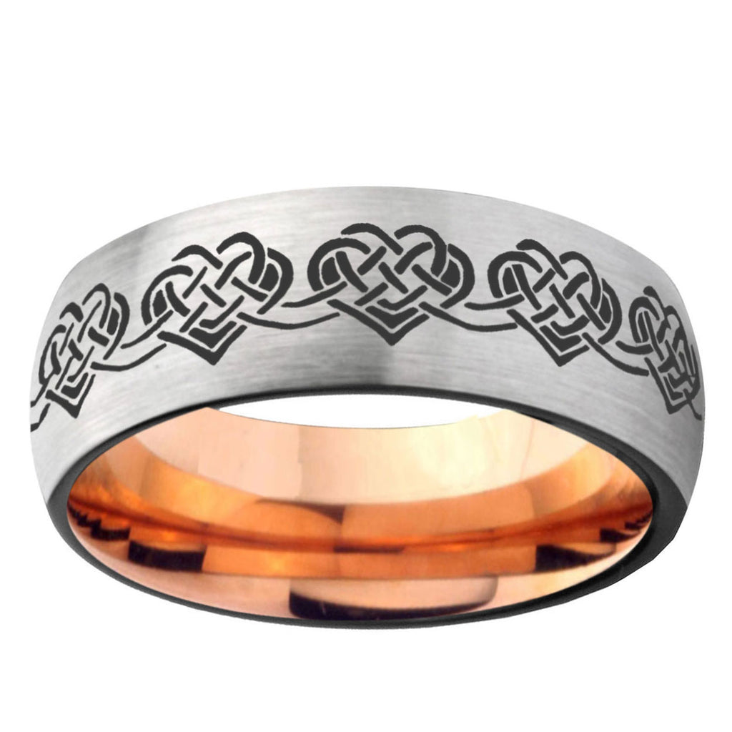 6MM Celtic Knot Heart Dome Gray And Rose Gold Tungsten Carbide Engagement Ring