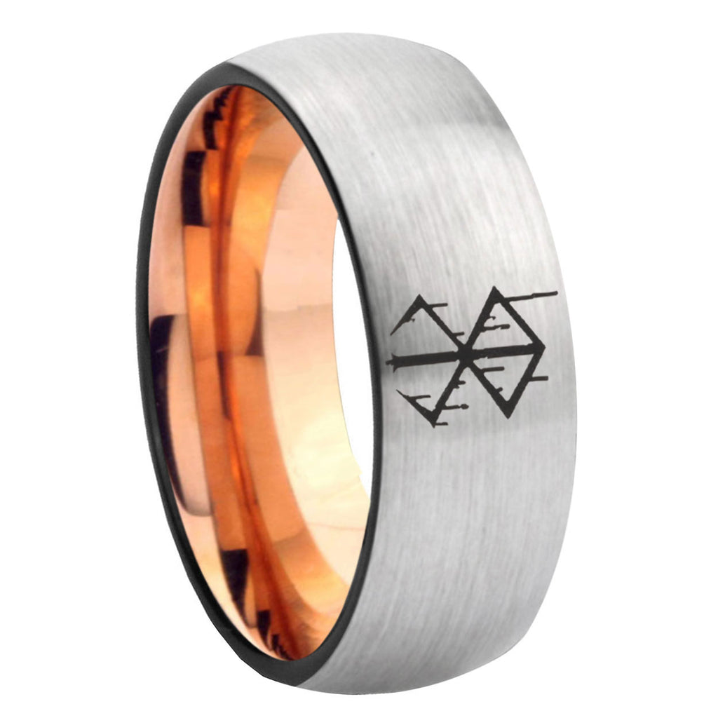8MM Stigma Sangrando Berserk Inspired Dome Rose Gold Gray Tungsten Wedding Band