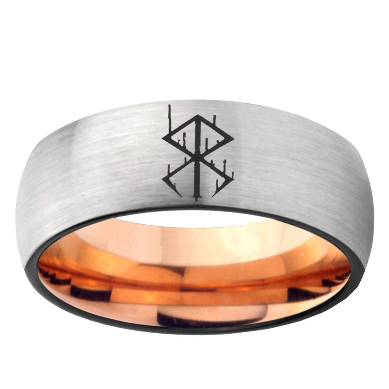 6, 8mm Stigma Sangrando Berserk Inspired Dome Rose Gold Silver Carbon Fiber Wedding Band