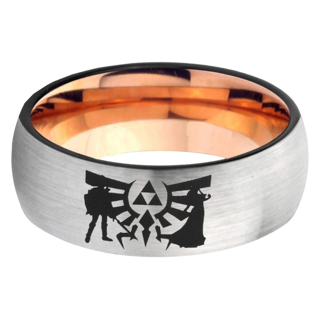 6, 8mm Zelda Link Dome Rose Gold Silver Carbon Fiber Wedding Band
