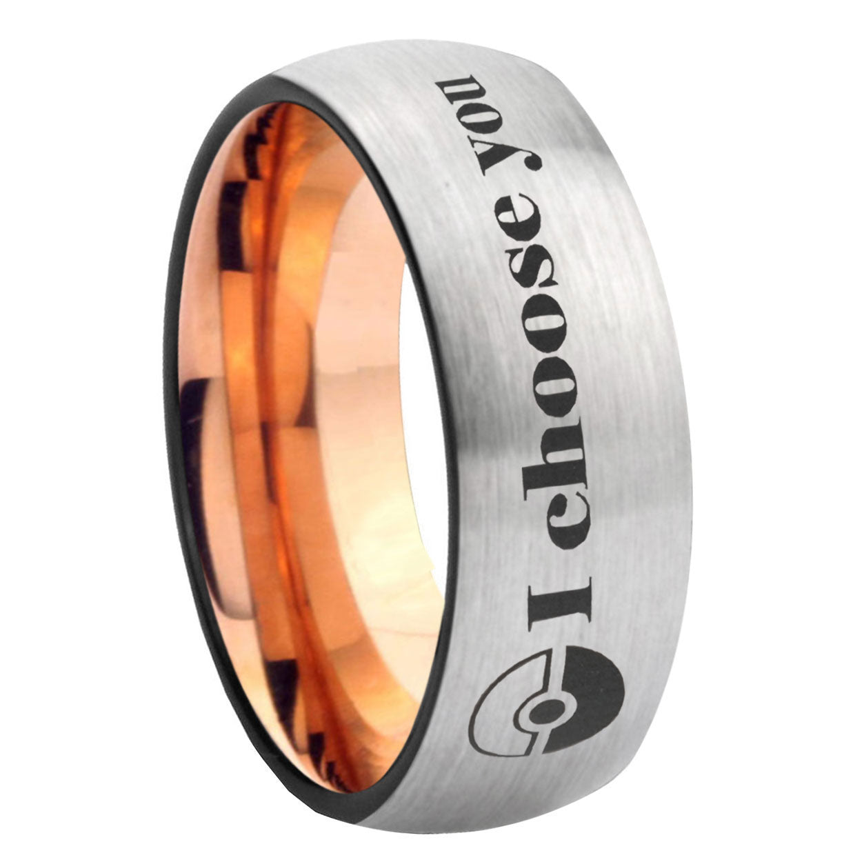 8MM Pokeball Pokemon Dome Rose Gold Gray Tungsten Wedding Band