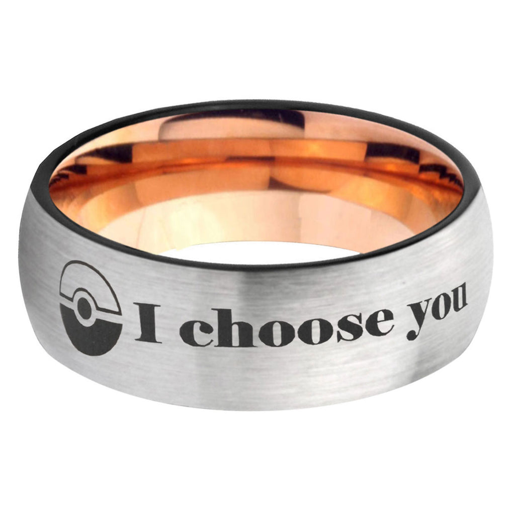 6, 8mm Pokeball Pokemon Dome Rose Gold Silver Carbon Fiber Wedding Band