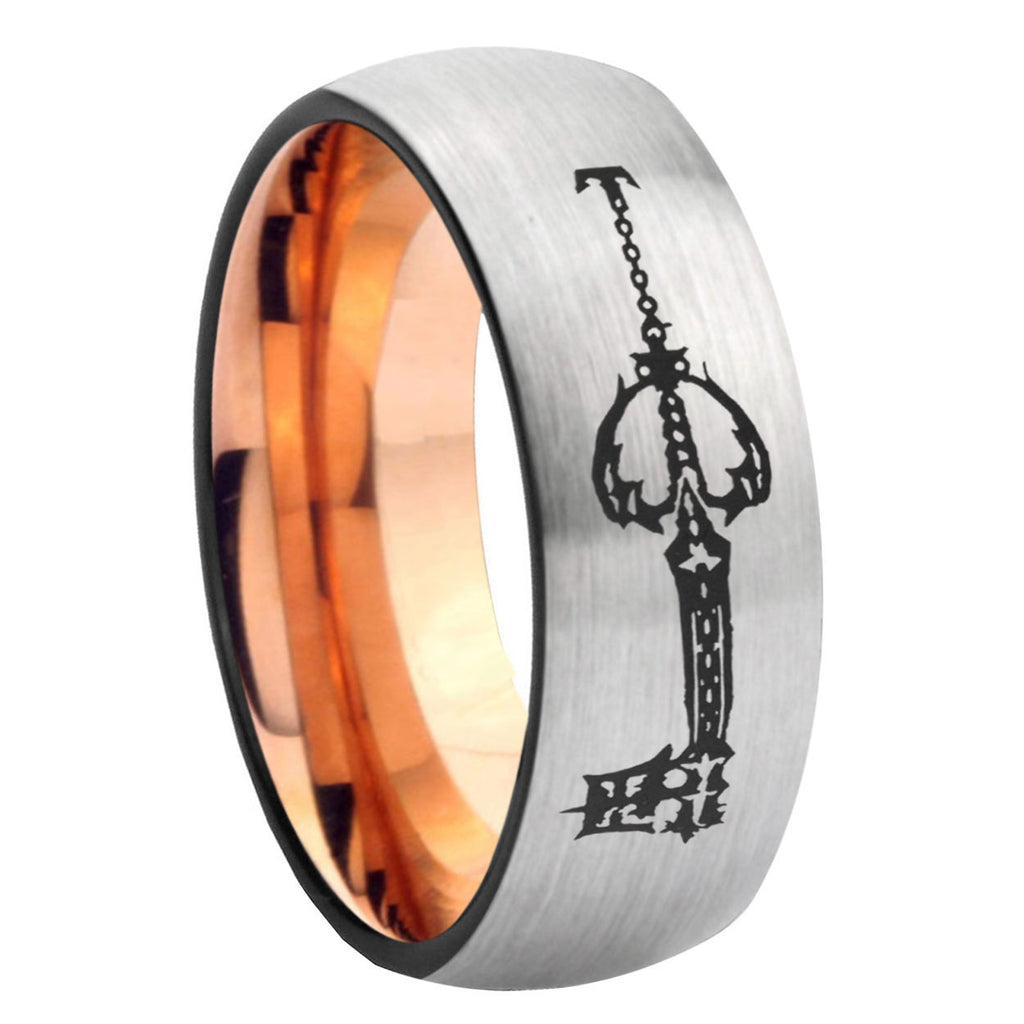 8MM kingdom heart keyblades Dome Rose Gold Gray Tungsten Wedding Band