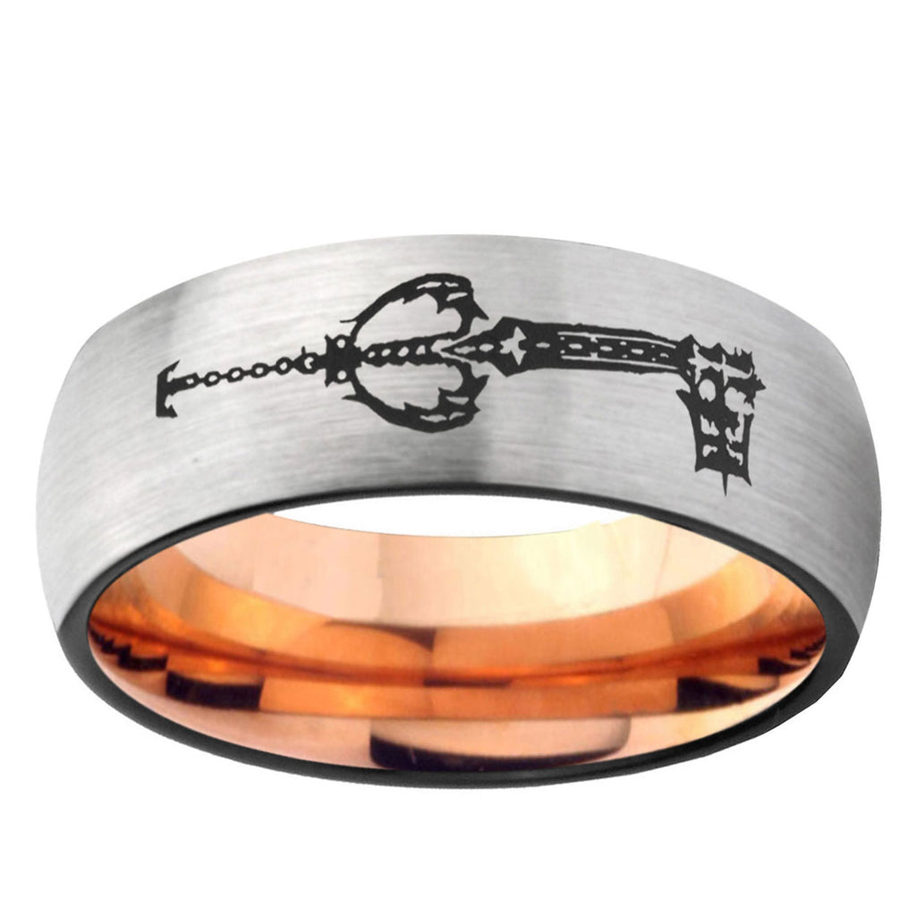 6, 8mm kingdom heart keyblades Dome Rose Gold Silver Carbon Fiber Wedding Band