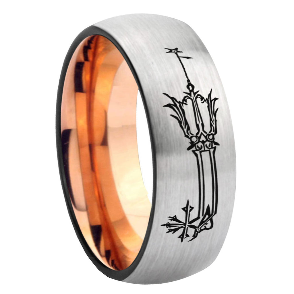 8MM Geekery Oathkeeper Kingdom Hearts Dome Rose Gold Gray Tungsten Wedding Band