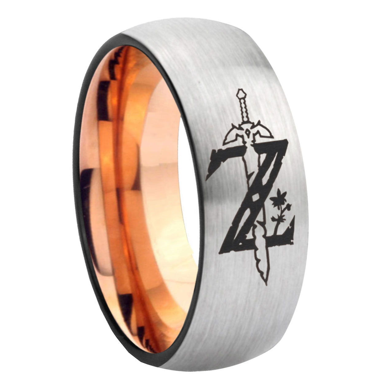 8MM Zelda Breath Of The Wild Dome Rose Gold Gray Tungsten Wedding Band