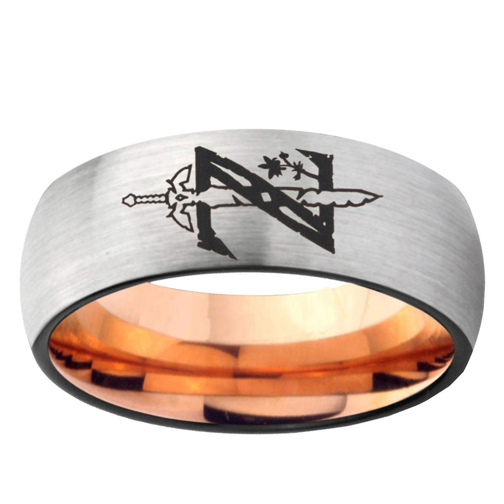 6, 8mm Zelda Breath Of The Wild Dome Rose Gold Silver Carbon Fiber Wedding Band