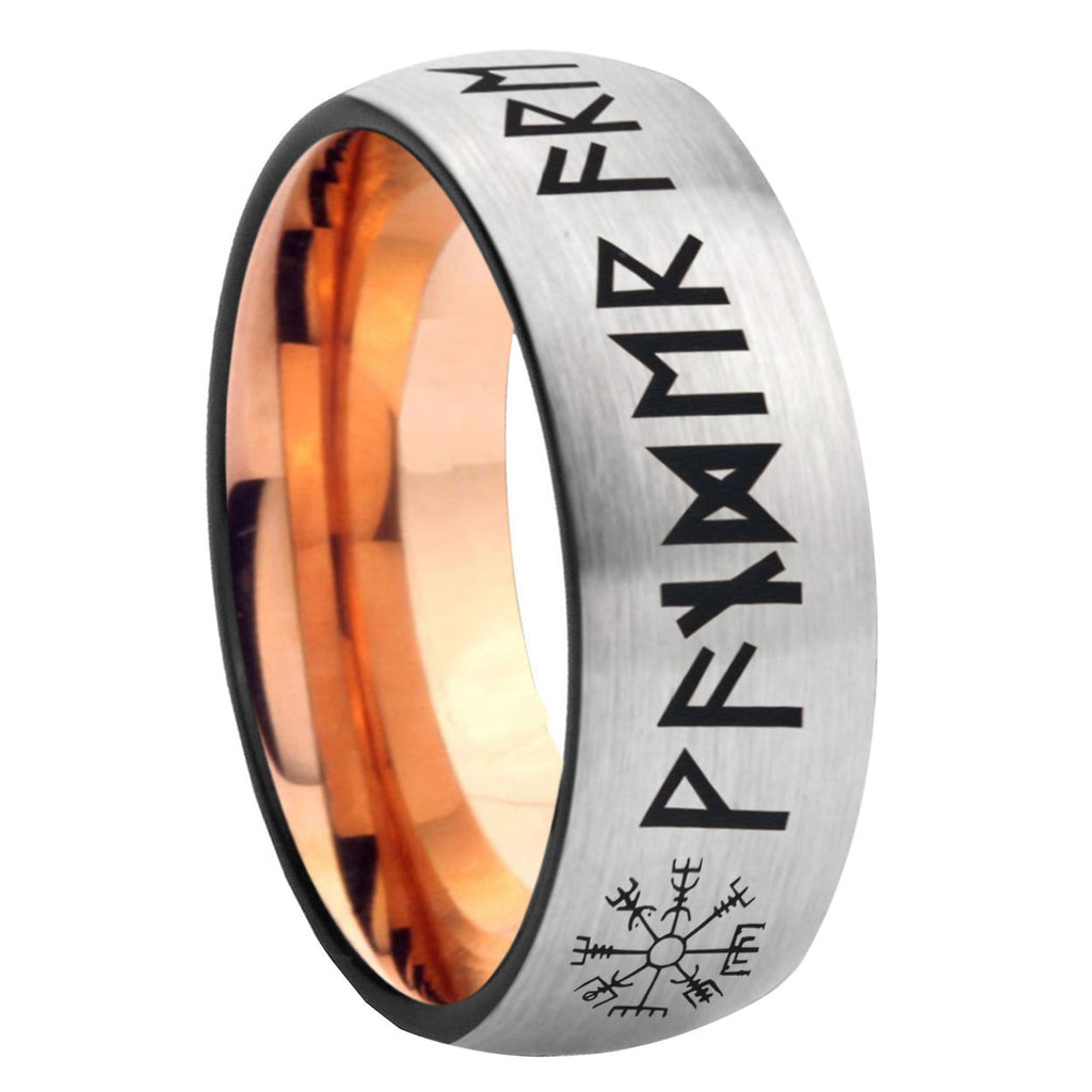 8MM Viking Dome Rose Gold Gray Tungsten Wedding Band