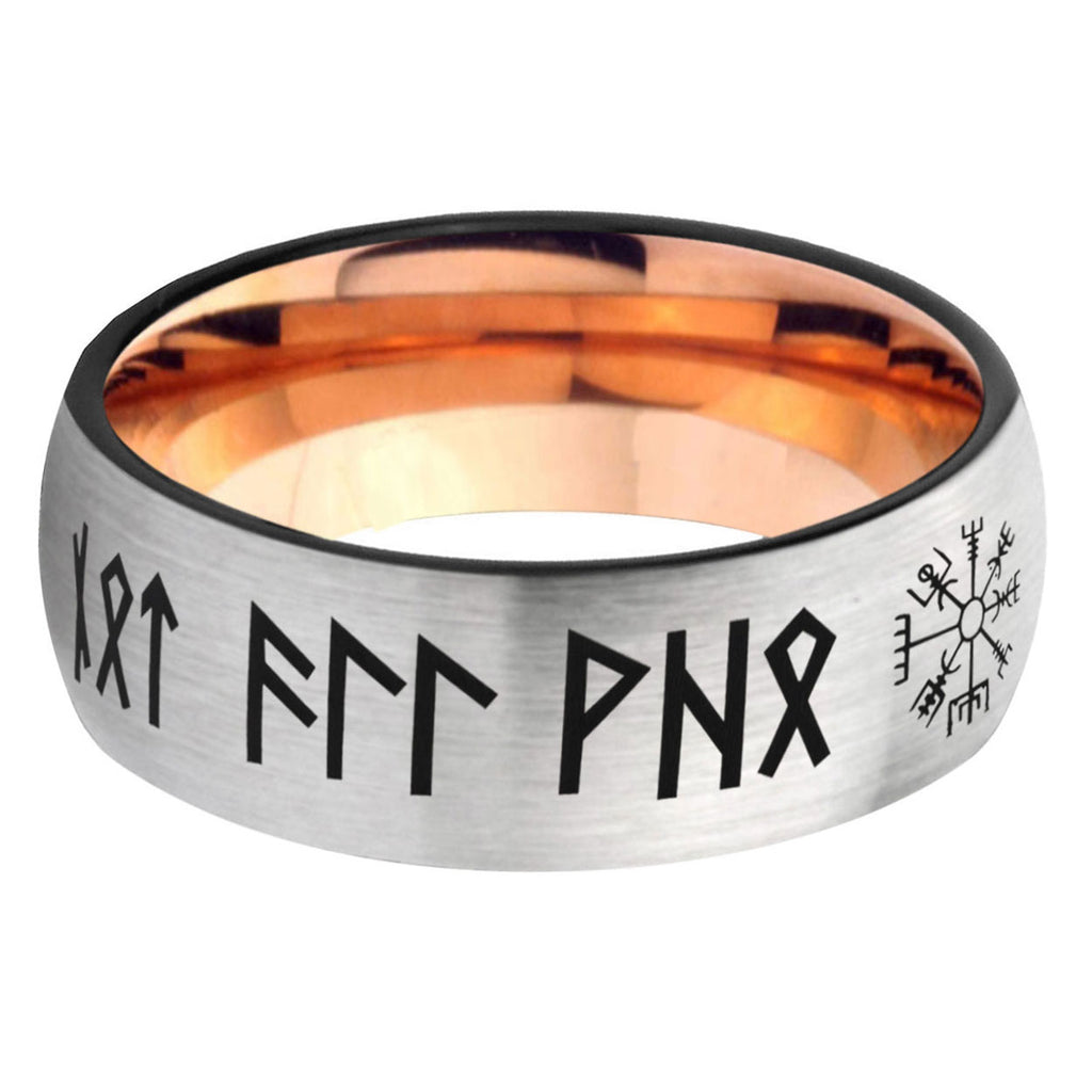 6, 8mm Viking Dome Rose Gold Silver Carbon Fiber Wedding Band
