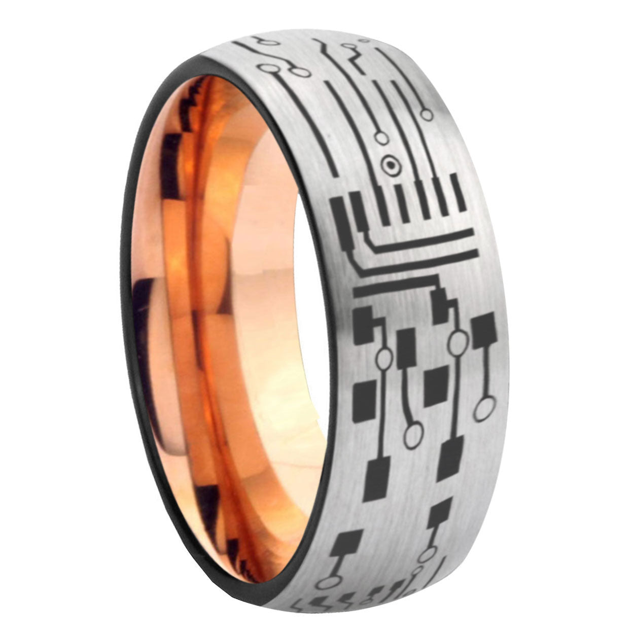 8MM Circuit Board Dome Rose Gold Gray Tungsten Wedding Band