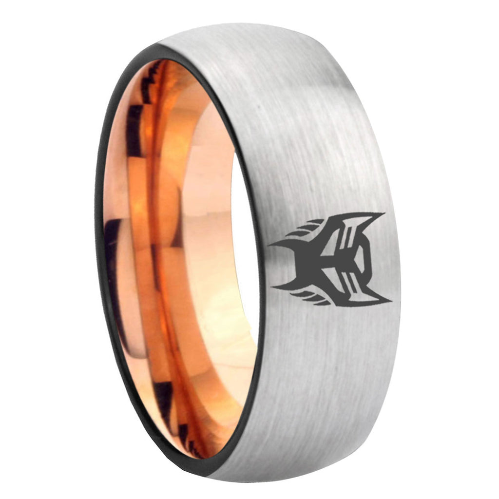 8MM Transformers Insignias Dome Rose Gold Gray Tungsten Wedding Band