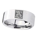 8mm-Pipe-Cut-Polished-Silver-Tungsten-Floral-Initial-Letter-A,-Monogram-Wedding-Bands