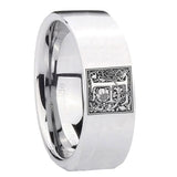 8mm-Pipe-Cut-Polished-Silver-Tungsten-Floral-Initial-Letter-F,-Monogram-Wedding-Bands