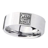 8mm-Pipe-Cut-Polished-Silver-Tungsten-Floral-Initial-Letter-G,-Monogram-Wedding-Bands