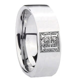 8mm-Pipe-Cut-Polished-Silver-Tungsten-Floral-Initial-Letter-H,-Monogram-Wedding-Bands