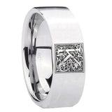 8mm-Pipe-Cut-Polished-Silver-Tungsten-Floral-Initial-Letter-K,-Monogram-Wedding-Bands