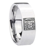 8mm-Pipe-Cut-Polished-Silver-Tungsten-Floral-Initial-Letter-L,-Monogram-Wedding-Bands