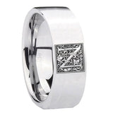 8mm-Pipe-Cut-Polished-Silver-Tungsten-Floral-Initial-Letter-N,-Monogram-Wedding-Bands