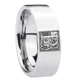 8mm-Pipe-Cut-Polished-Silver-Tungsten-Floral-Initial-Letter-P,-Monogram-Wedding-Bands
