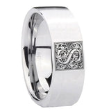 8mm-Pipe-Cut-Polished-Silver-Tungsten-Floral-Initial-Letter-S,-Monogram-Wedding-Bands