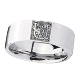 8mm-Pipe-Cut-Polished-Silver-Tungsten-Floral-Initial-Letter-U,-Monogram-Wedding-Bands