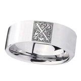 8mm-Pipe-Cut-Polished-Silver-Tungsten-Floral-Initial-Letter-X,-Monogram-Wedding-Bands