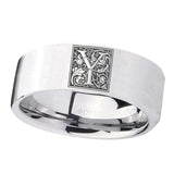 8mm-Pipe-Cut-Polished-Silver-Tungsten-Floral-Initial-Letter-Y,-Monogram-Wedding-Bands