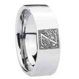 8mm-Pipe-Cut-Polished-Silver-Tungsten-Floral-Initial-Letter-Z,-Monogram-Wedding-Bands