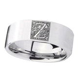 8mm-Pipe-Cut-Polished-Silver-Tungsten-Floral-Initial-Letter-Z,-Monogram-Wedding-Bands