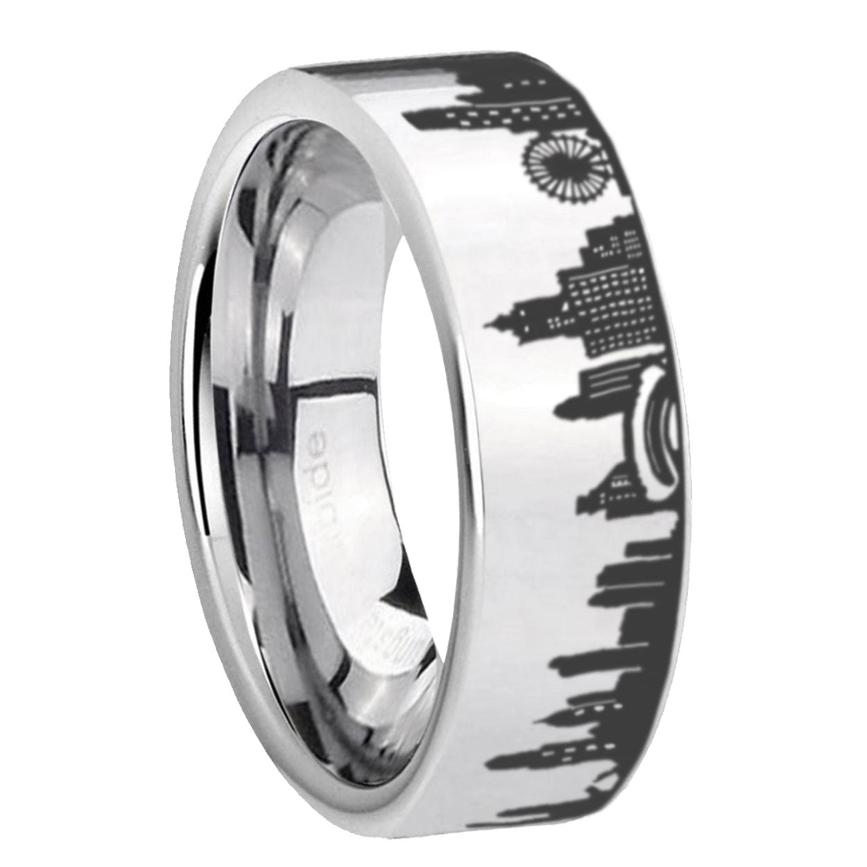 Chicago City Pipe Cut High Polish Silver Tungsten Ring