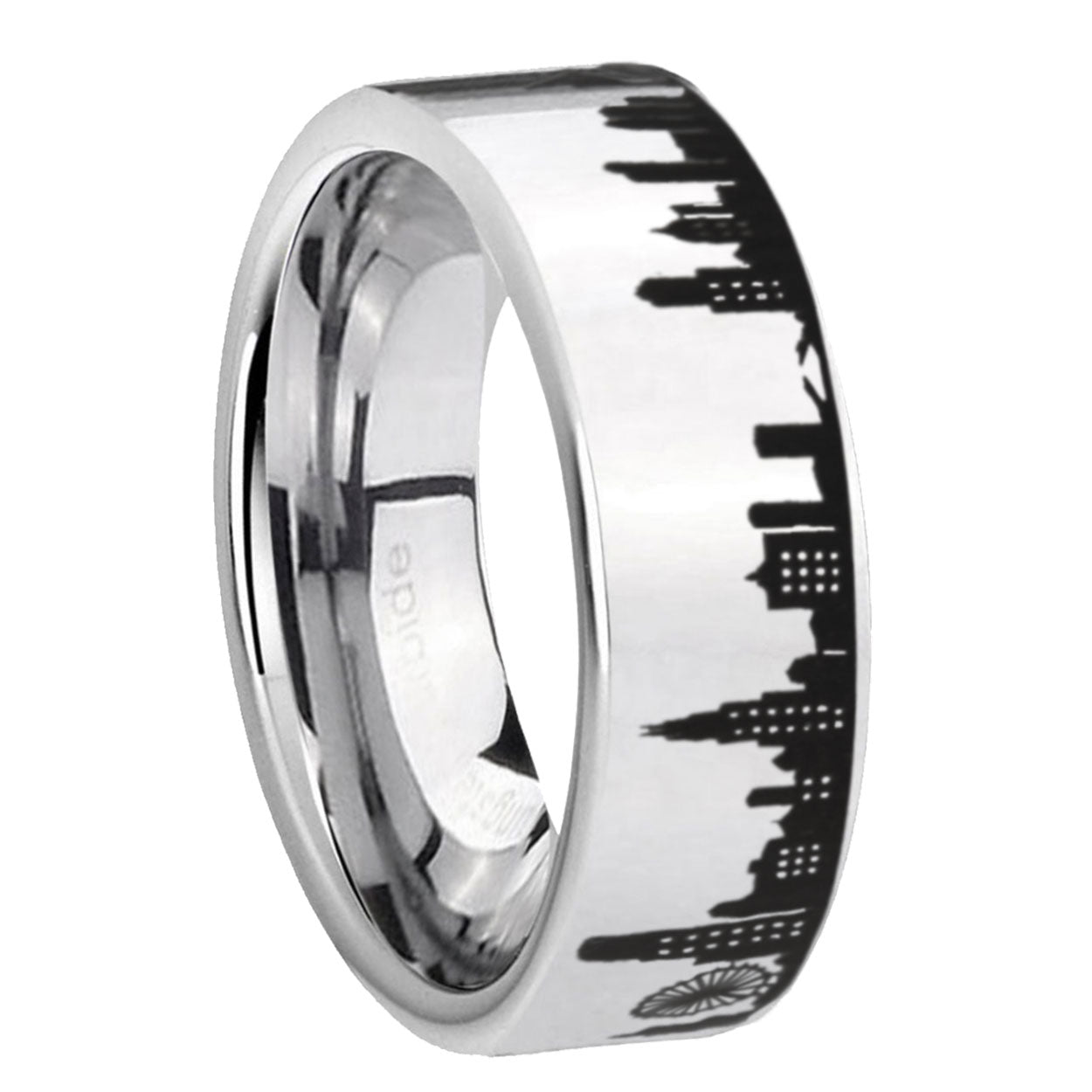 8MM Chicago City Pipe Cut High Polish Silver Tungsten Ring