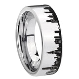 8mm Chicago City Pipe Cut High Polish Gray Tungsten Man Wedding Ring