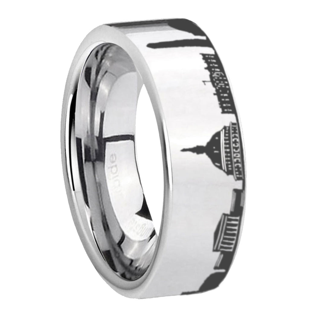 DC Washington City Pipe Cut High Polish Silver Tungsten Ring