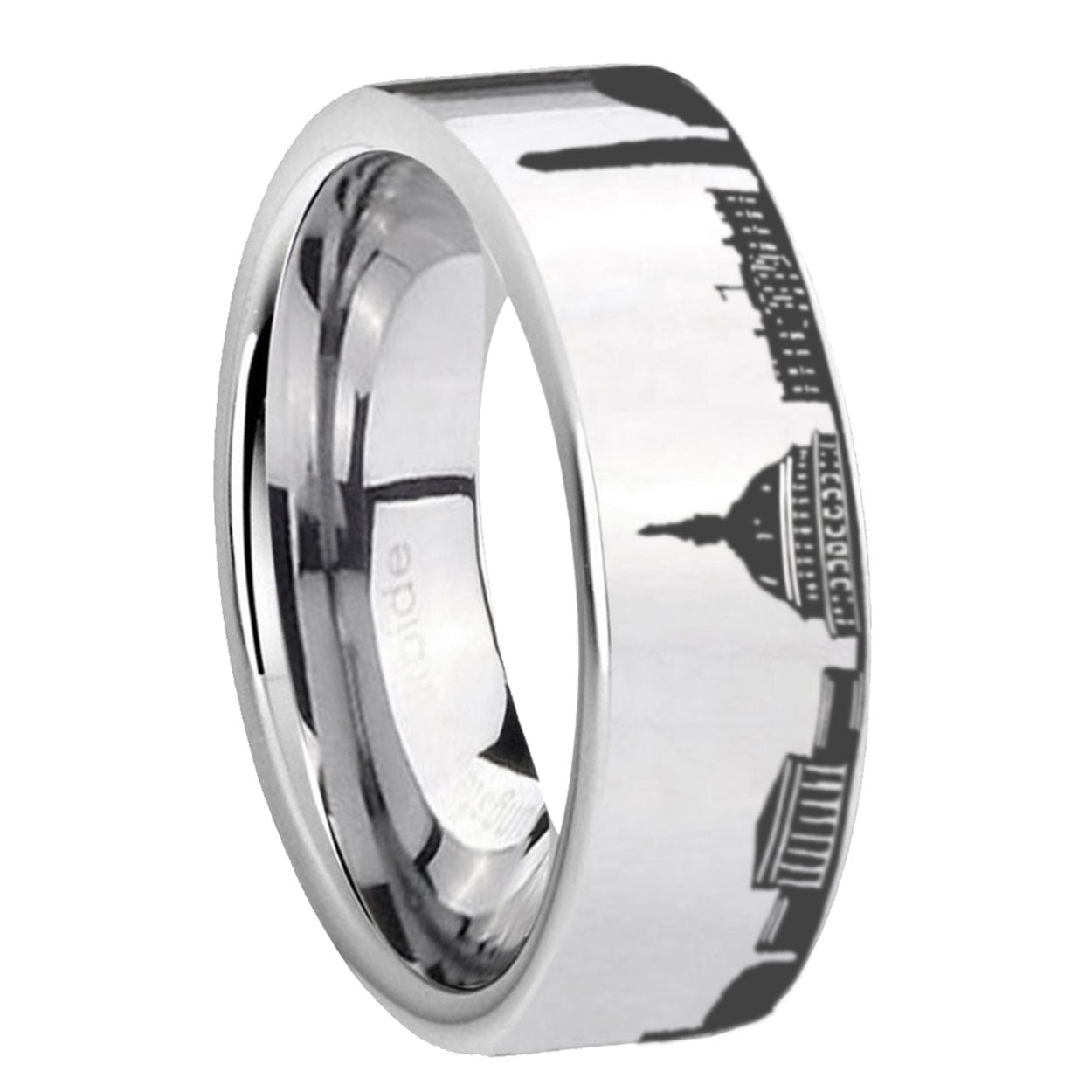 DC Washington City Pipe Cut High Polish Silver Tungsten Ring