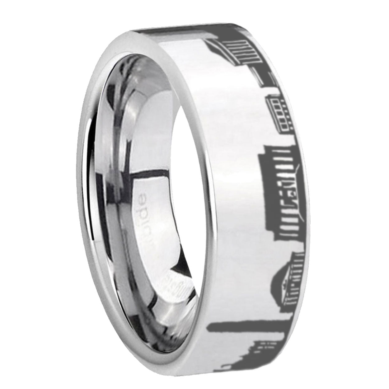 8MM DC Washington City Pipe Cut High Polish Silver Tungsten Ring