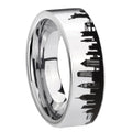 NY New York City Pipe Cut High Polish Silver Tungsten Ring