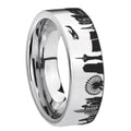 LA Las Vegas City Pipe Cut High Polish Silver Tungsten Ring