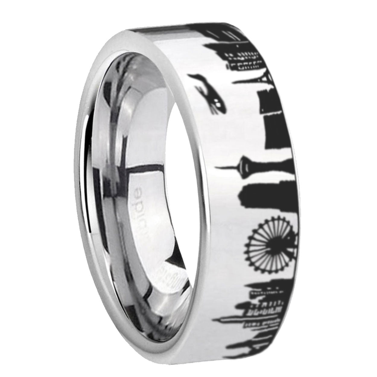 LA Las Vegas City Pipe Cut High Polish Silver Tungsten Ring